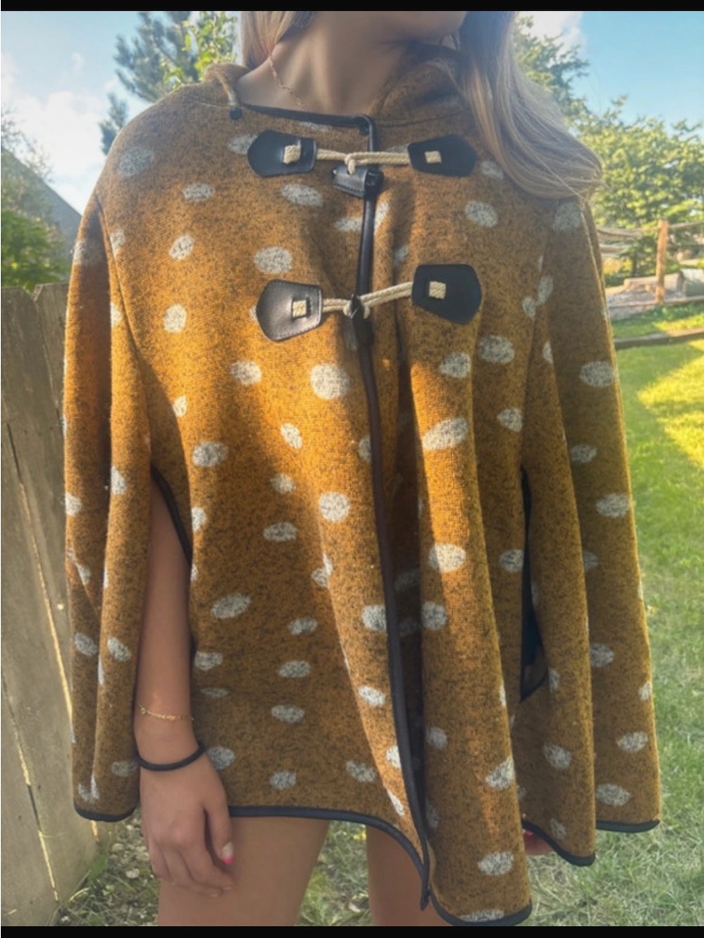 Poncho Polka Dot Hooded Cottagecore Knit